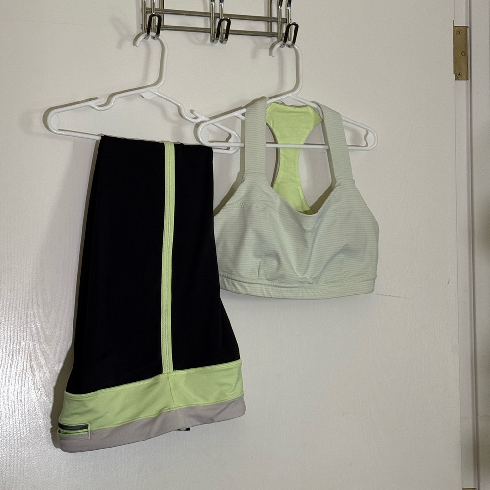 Vibrant Lime Green LUlulemon pants & sports padded Bra. Size 6 .Good condition
